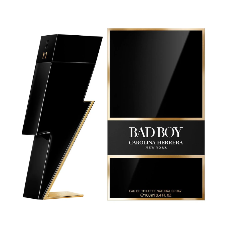 Chai nước hoa Bad Boy EDT của Carolina Herrera được thiết kế như một tuyên ngôn của sự quyền lực và sự nổi loạn, với hình dáng tia sét độc đáo